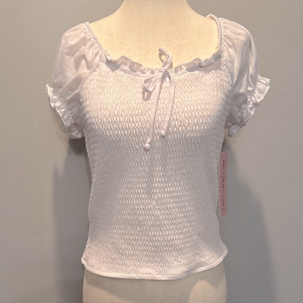 Crave Fame White Smocked cropped Top NWT L